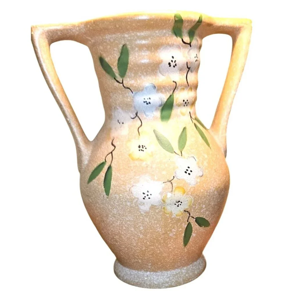 Vintage Vase Delcroft Ware Hand-Painted Ceramic Dual‎ Handles & Floral Design